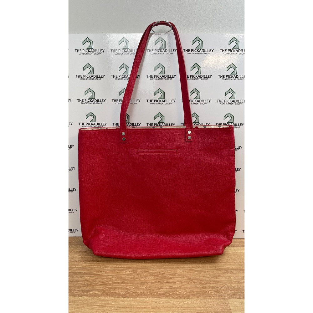 Jewell by Thirty-One Red Pebbled Faux Leather Tote Bag Polka Dot Lining